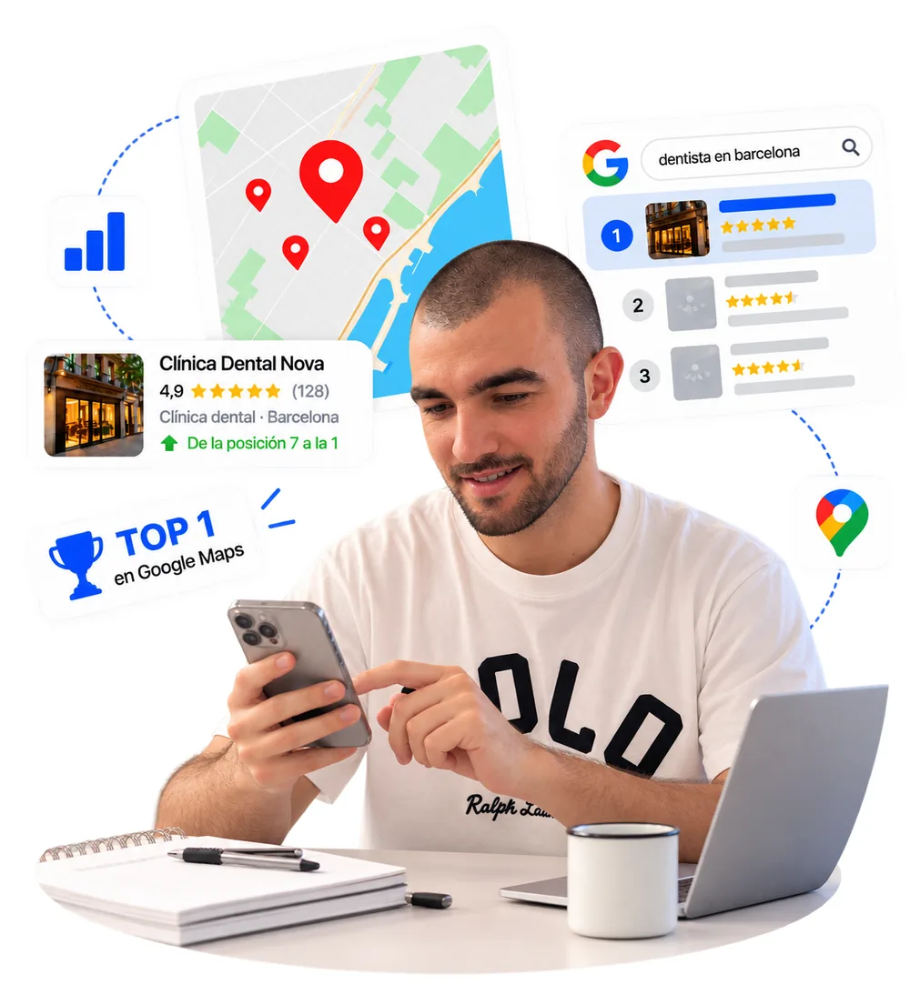 Consultor de SEO local de Orbitalia revisando el posicionamiento de una ficha en Google Maps