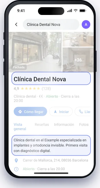 Ficha de Google Business Profile optimizada vista en el móvil