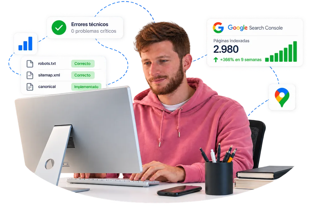 Consultor de SEO técnico de Orbitalia revisando errores técnicos de una web